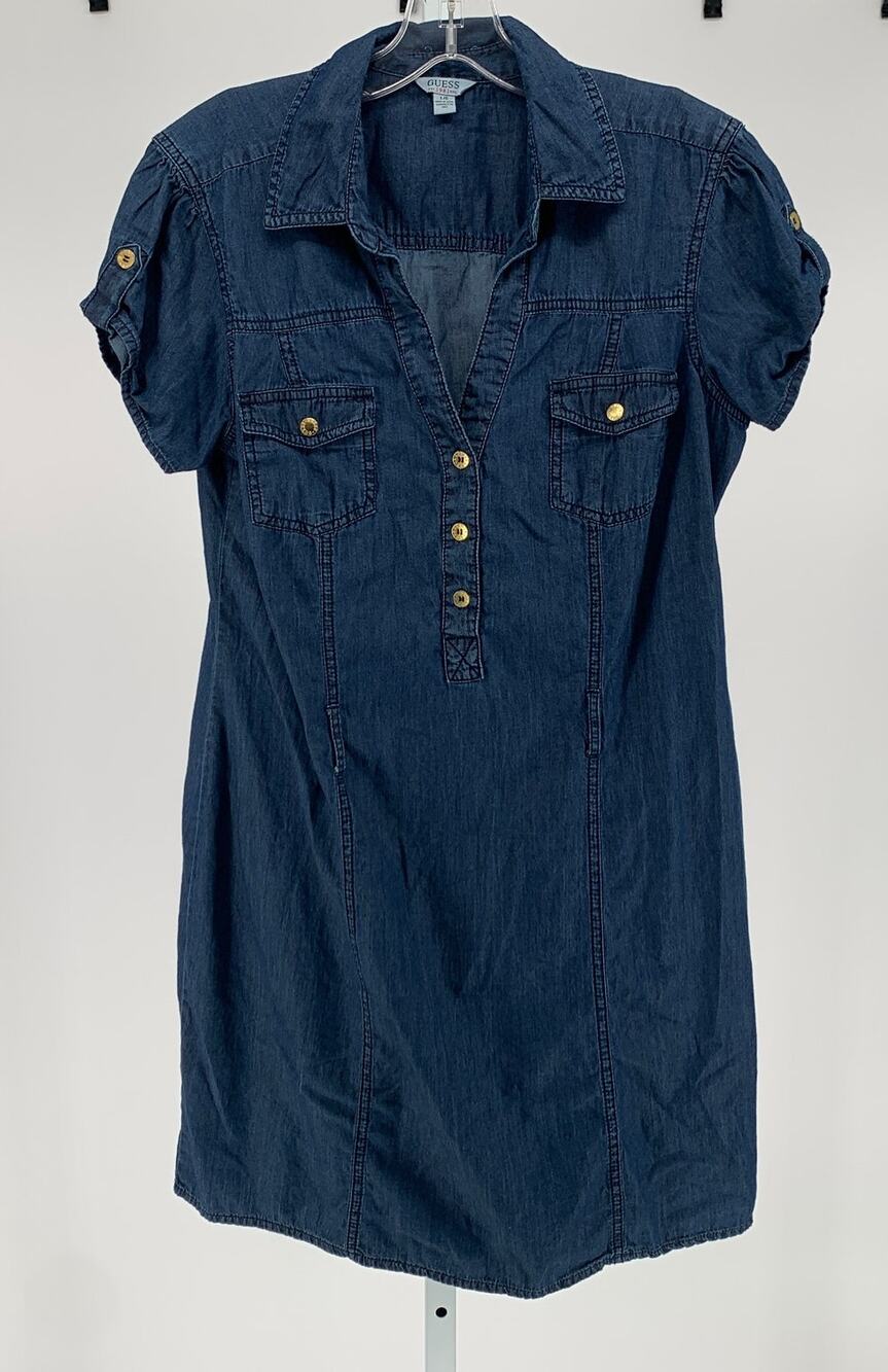GUESS dress short sleeves blue chambray denim women size large Y2K